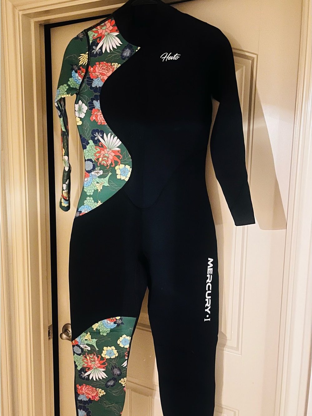 Hype Black Swim Wetsuit with Green Floral Panels - Picture 2 of 5